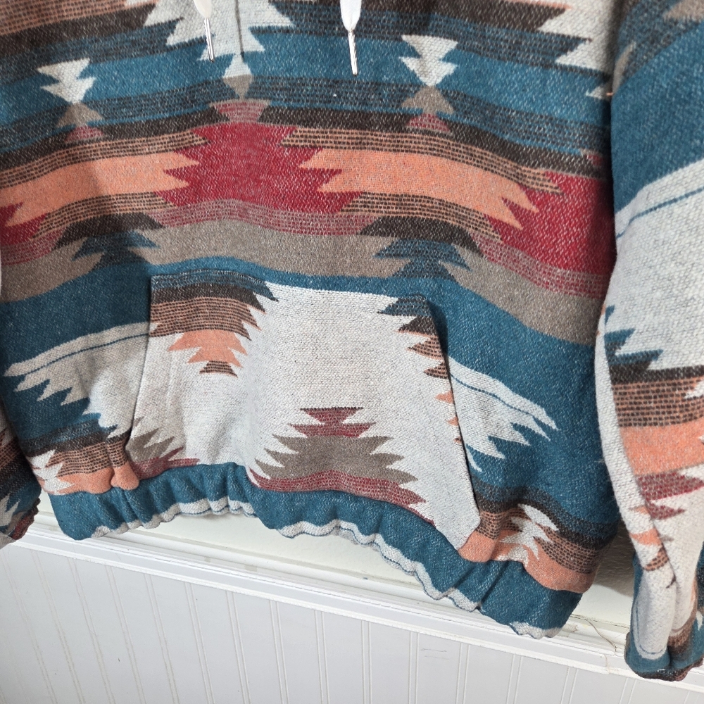 Southwestern Aztec Hoodie L Quarter Zip Pullover Tribal Boho - Picture 10 of 12